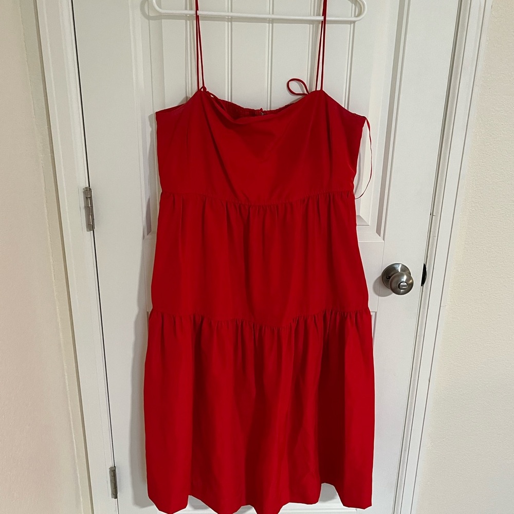 Women's Red Spaghetti-Strap Tiered Midi Dress